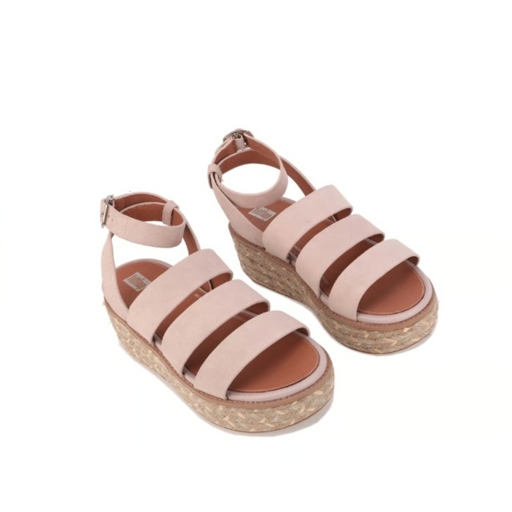 Womens FITFLOP Sz 10 Soft Lilac Suede Eloise Strappy Espadrille Wedge Sandals